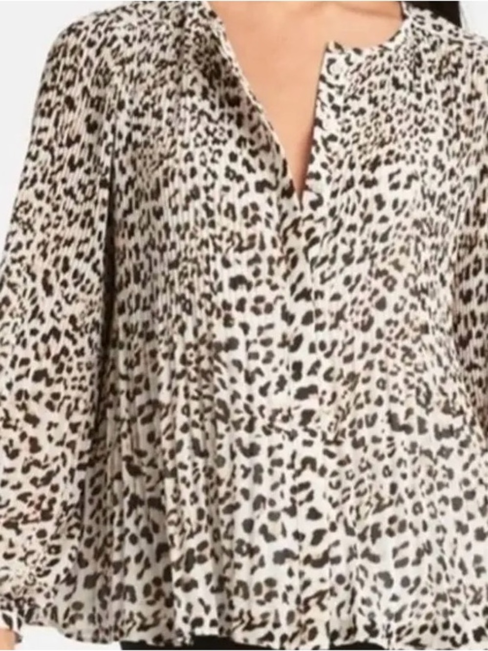 Banana Republic Leopard Pleated Blouse - Women Medium Neutral beige and black
